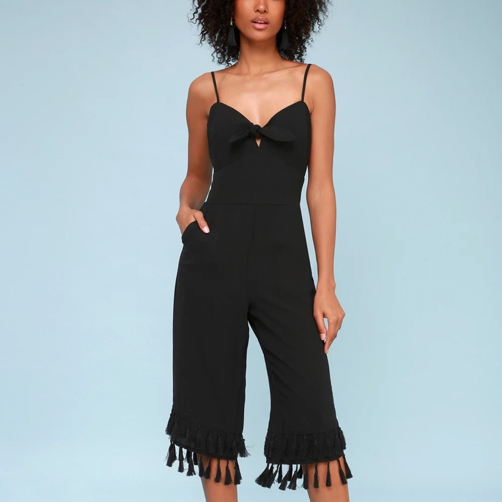 Sandy Black Tie Front Tassel Culotte Jumpsuit